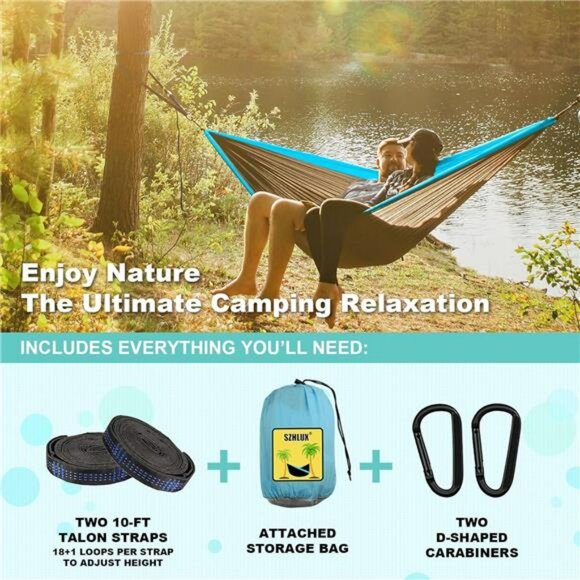 Double Camping Hammock with Tree Straps Lightweight Portable Outdoor Travel - Picture 3 of 7